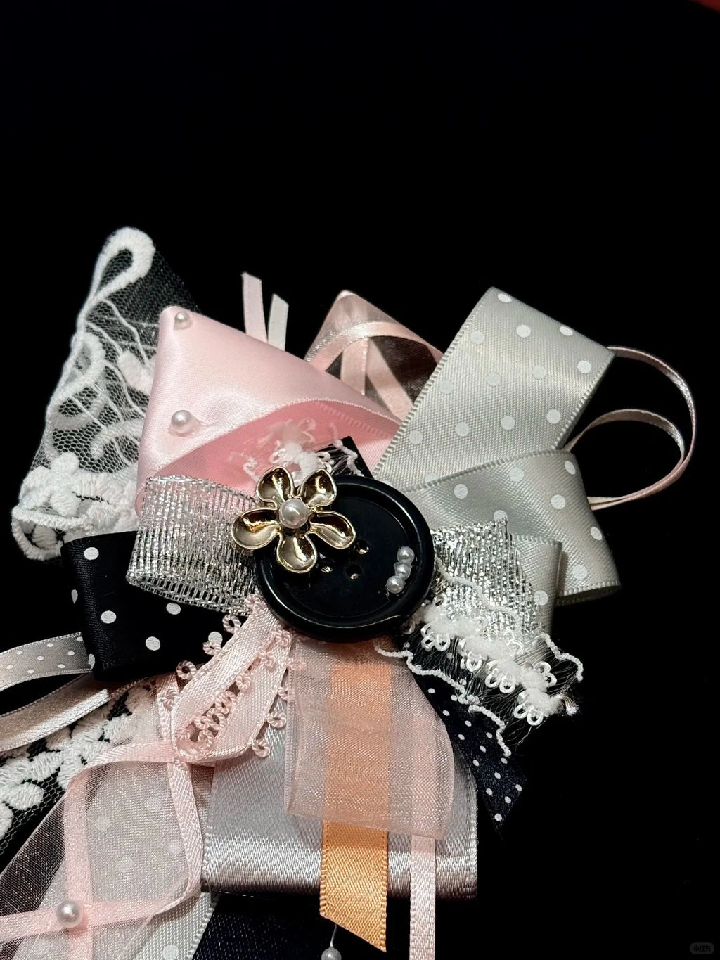 Pink Gothic Lace Pearl Handmade Corsage Brooch