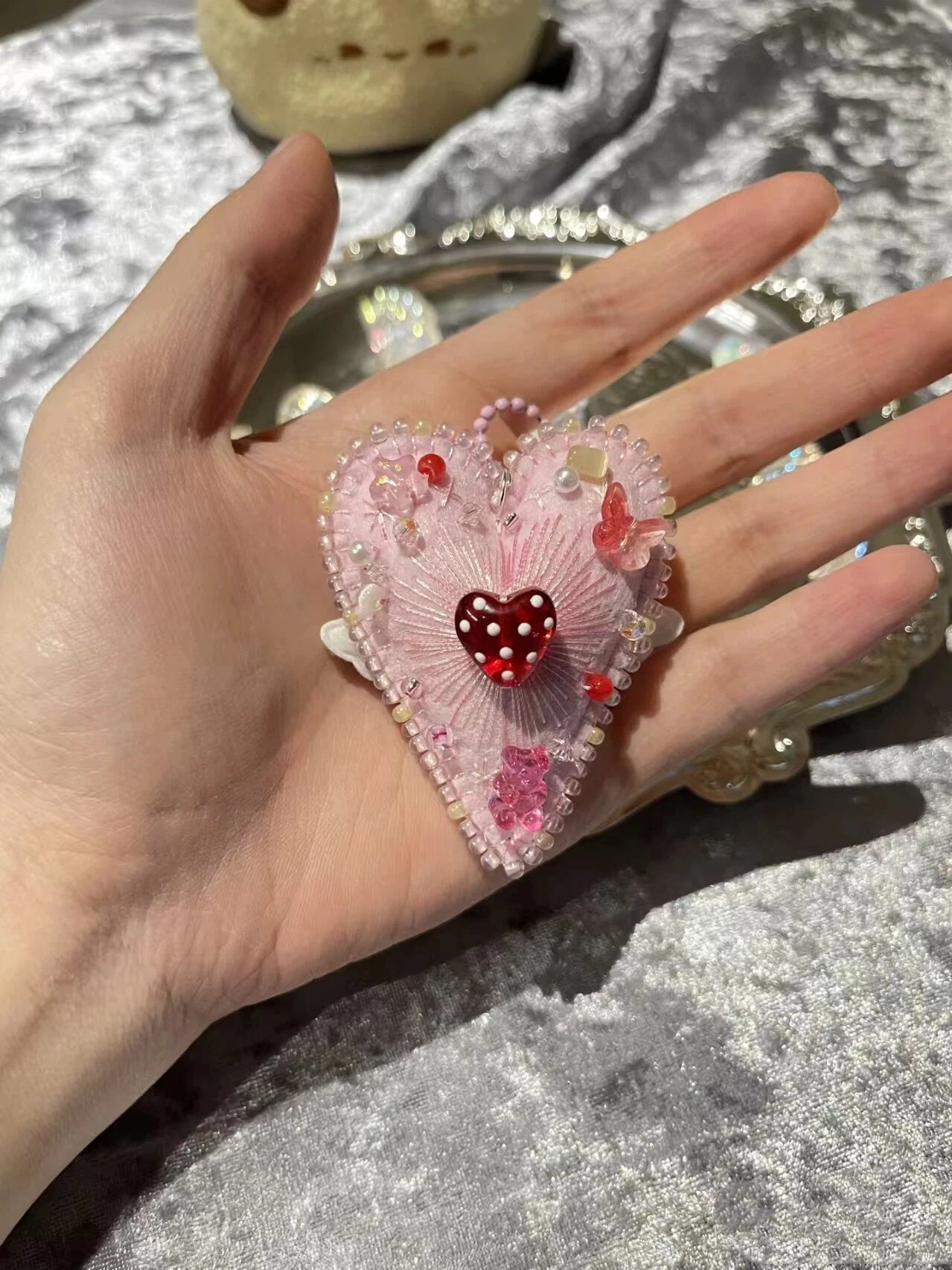 Aesthetic Handmade Felt Heart Ornament for Backpack & Daily Keys Decoration