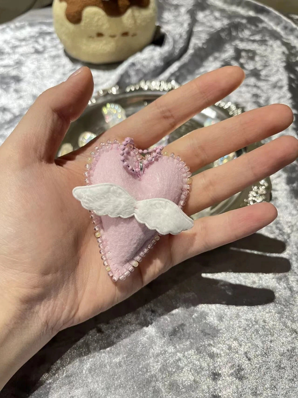 Aesthetic Handmade Felt Heart Ornament for Backpack & Daily Keys Decoration