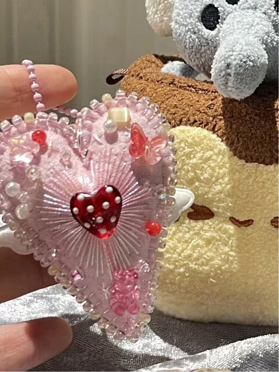 Aesthetic Handmade Felt Heart Ornament for Backpack & Daily Keys Decoration