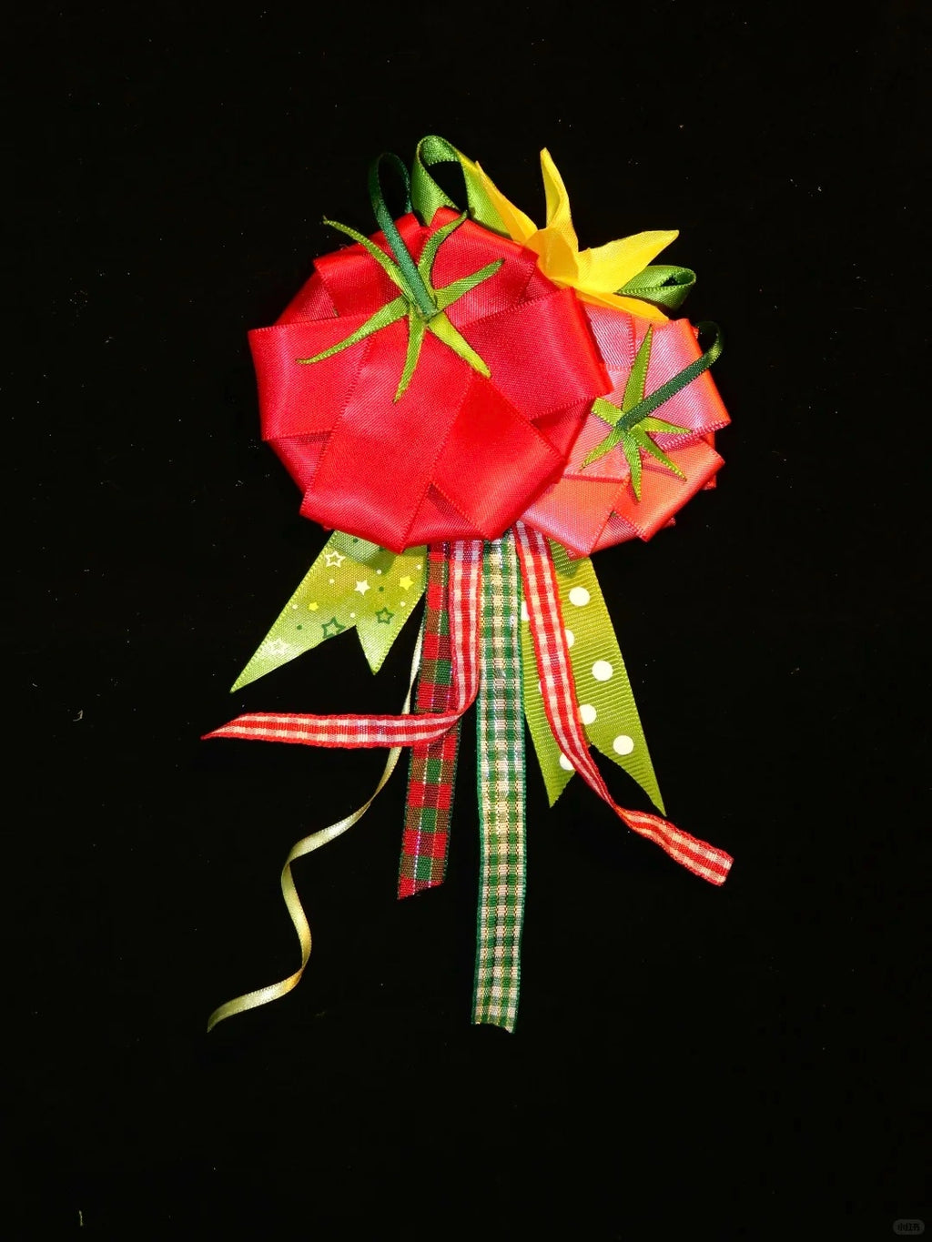 Handmade Tomato Shaped Ribbon Corsage Brooch