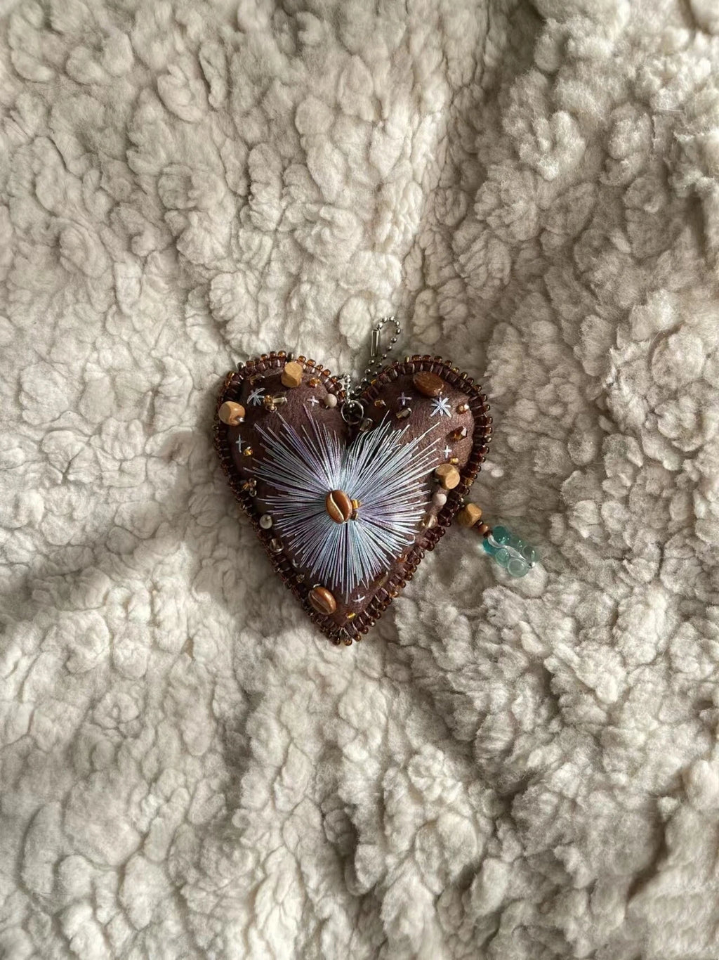 Christmas Decor Hand Sewn Coffee Tone Felt Heart Hanging Pendant