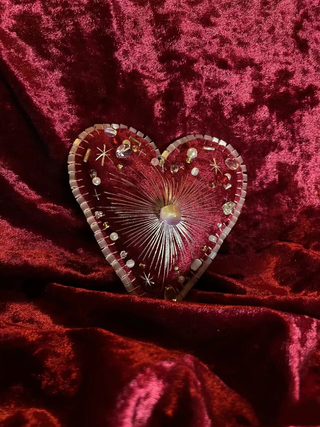 Christmas Ornament Hand Sewn Burgundy Felt Heart Bag Charm