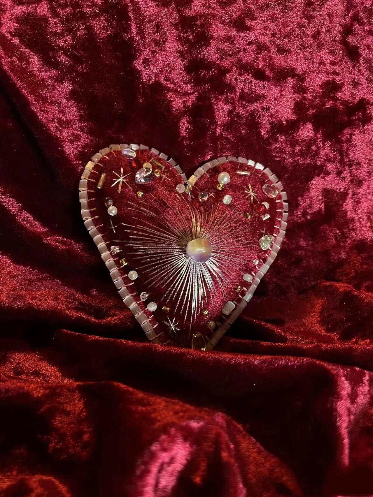 Christmas Ornament Hand Sewn Burgundy Felt Heart Bag Charm