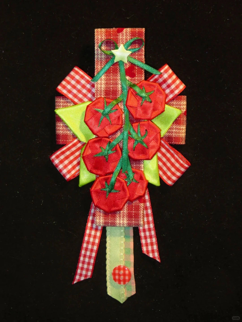 Farm Style Red Gingham Tomato Themed Decorative Corsage Pin