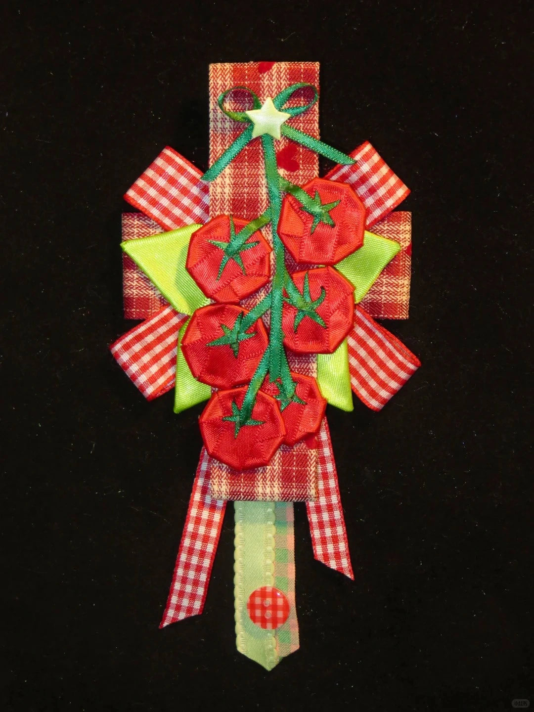 Farm Style Red Gingham Tomato Themed Decorative Corsage Pin