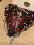 Retro Gothic Handcrafted Felt Heart Charm for Backpacks and Keys