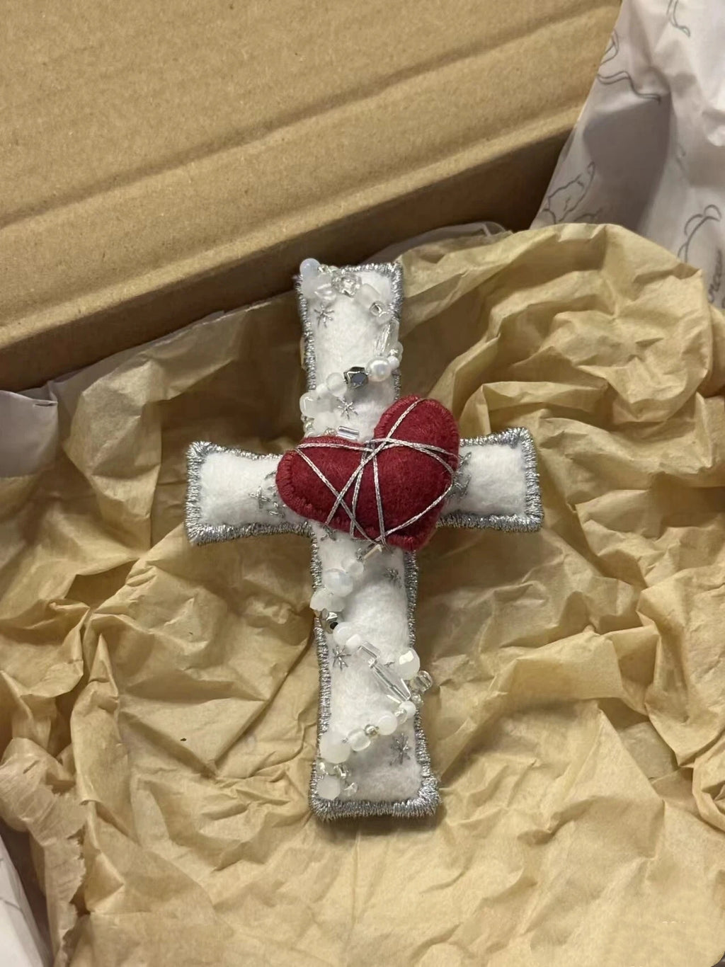 Cross Felt Bag Charm Supports Hand Name Embroidery on Reverse Side
