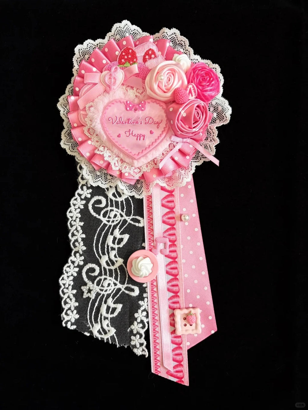 Lolita Style Heart Rose Lace Ribbon Decorative Corsage Pin