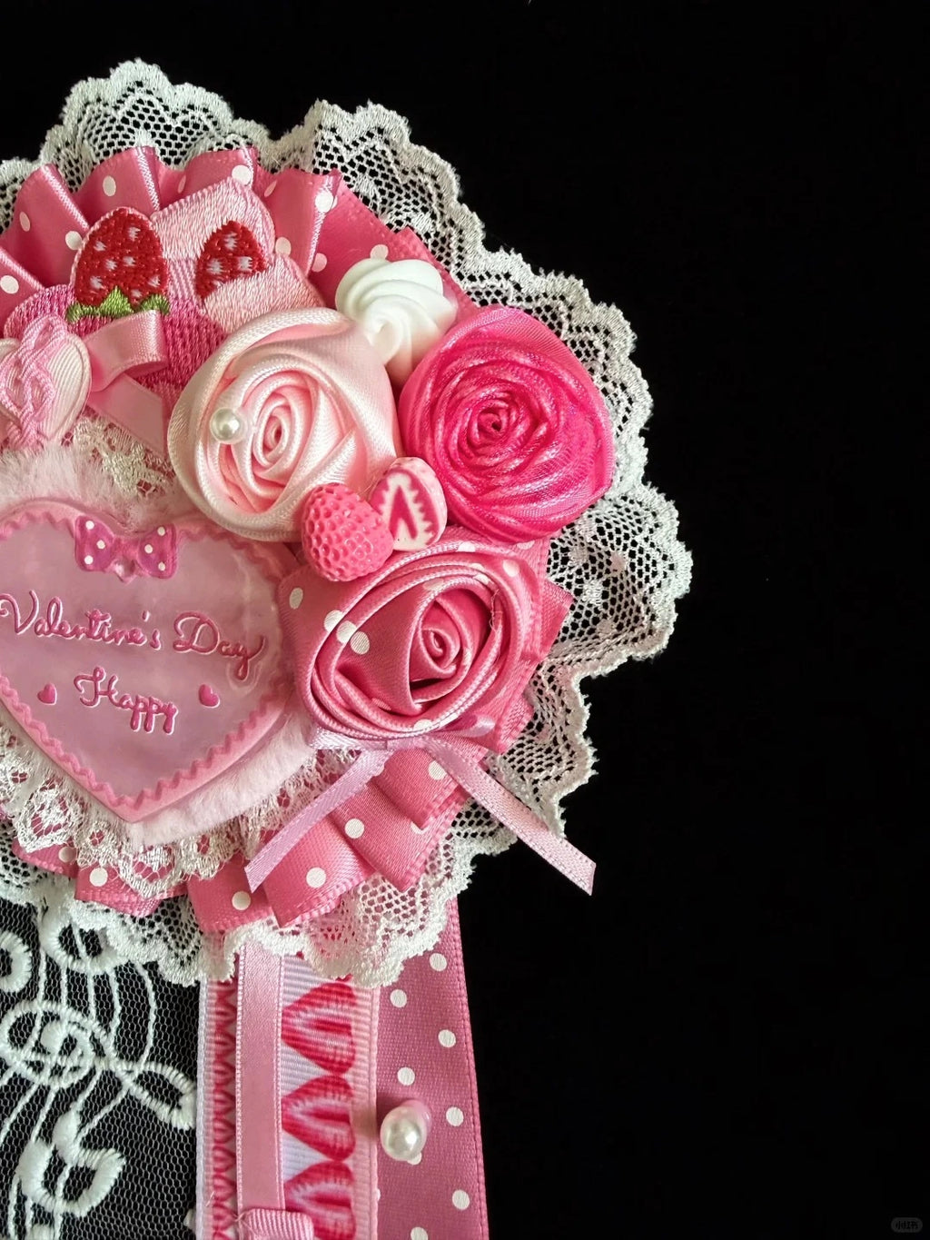 Lolita Style Heart Rose Lace Ribbon Decorative Corsage Pin