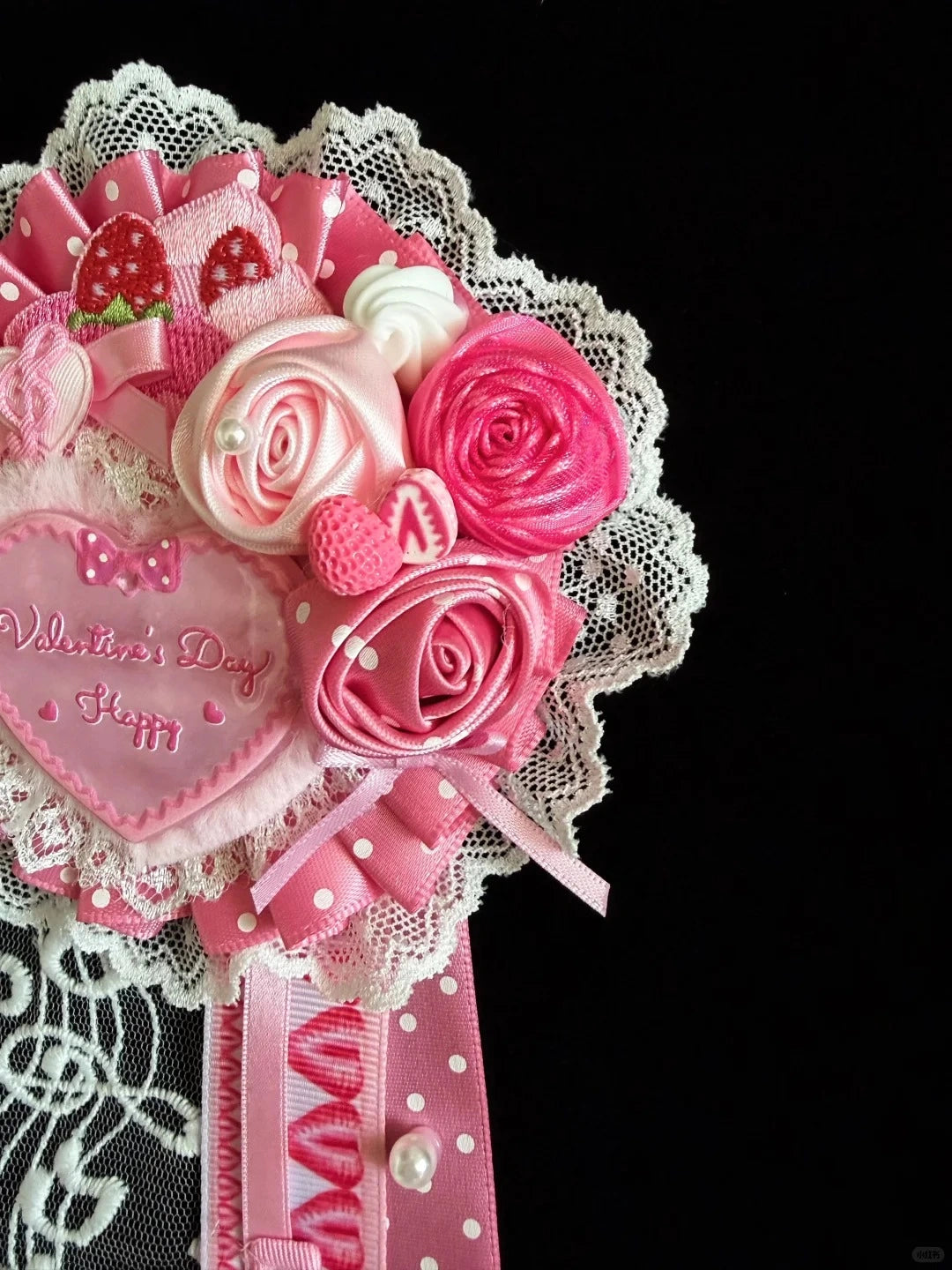 Lolita Style Heart Rose Lace Ribbon Decorative Corsage Pin