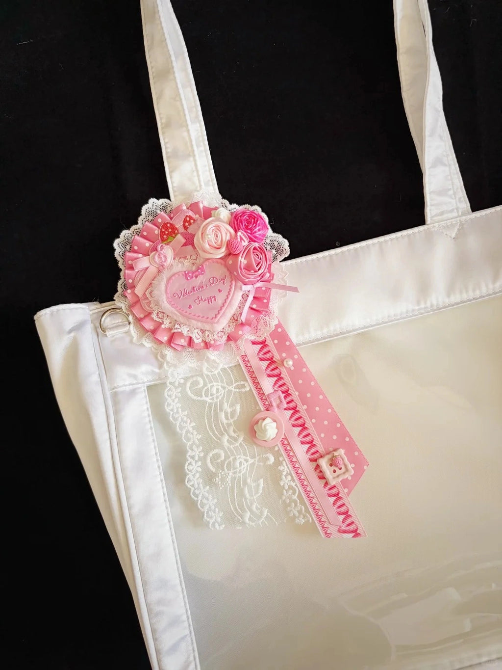 Lolita Style Heart Rose Lace Ribbon Decorative Corsage Pin
