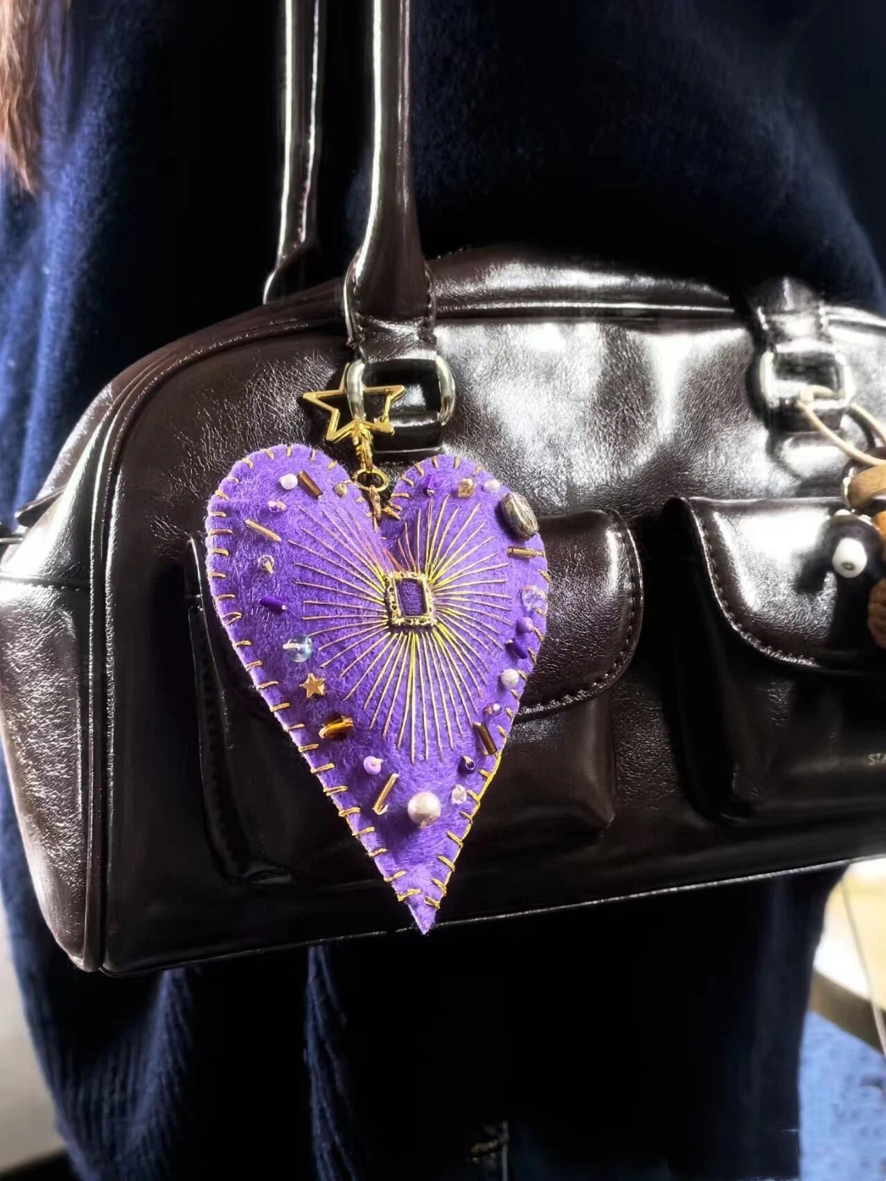Handmade Luxury Tone Felt Heart Charm for Backpacks & Daily Handbags