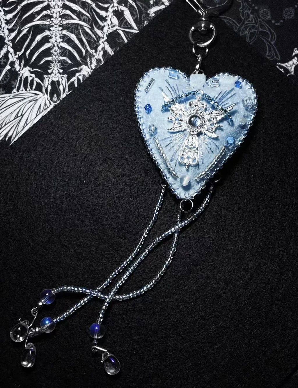 Light Blue Jellyfish Themed Felt Heart Charm for Bags and Keys