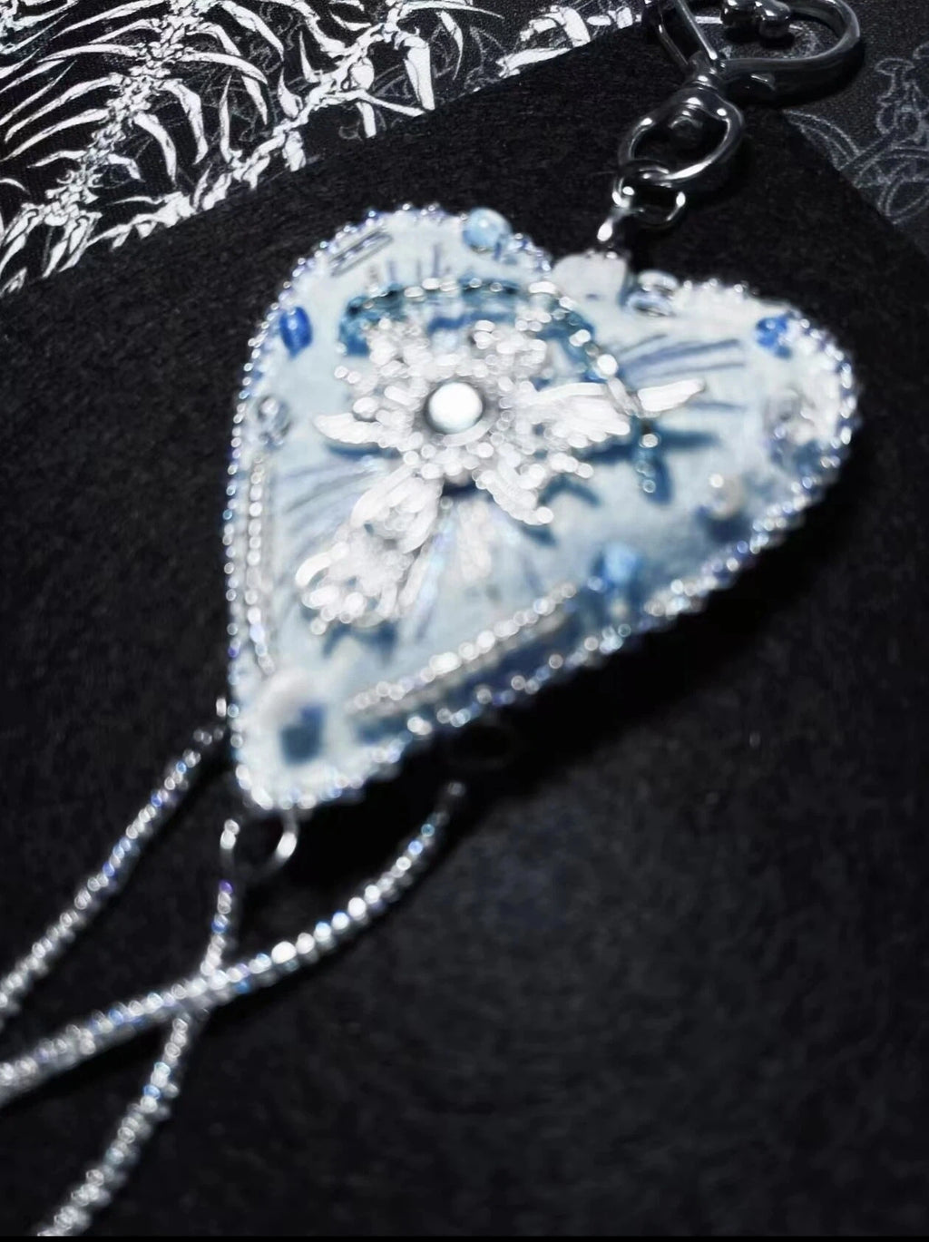 Light Blue Jellyfish Themed Felt Heart Charm for Bags and Keys