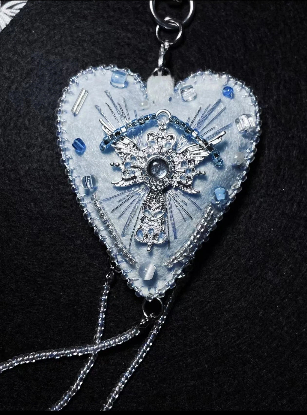 Light Blue Jellyfish Themed Felt Heart Charm for Bags and Keys