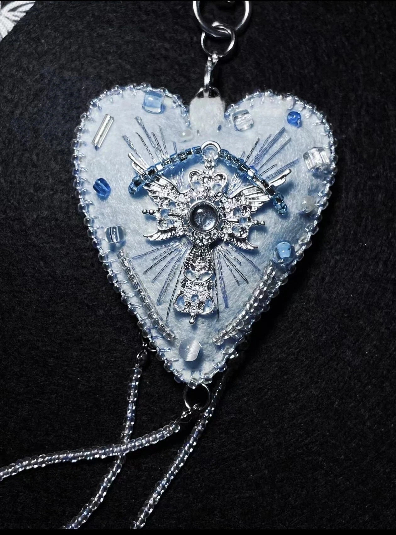 Light Blue Jellyfish Themed Felt Heart Charm for Bags and Keys