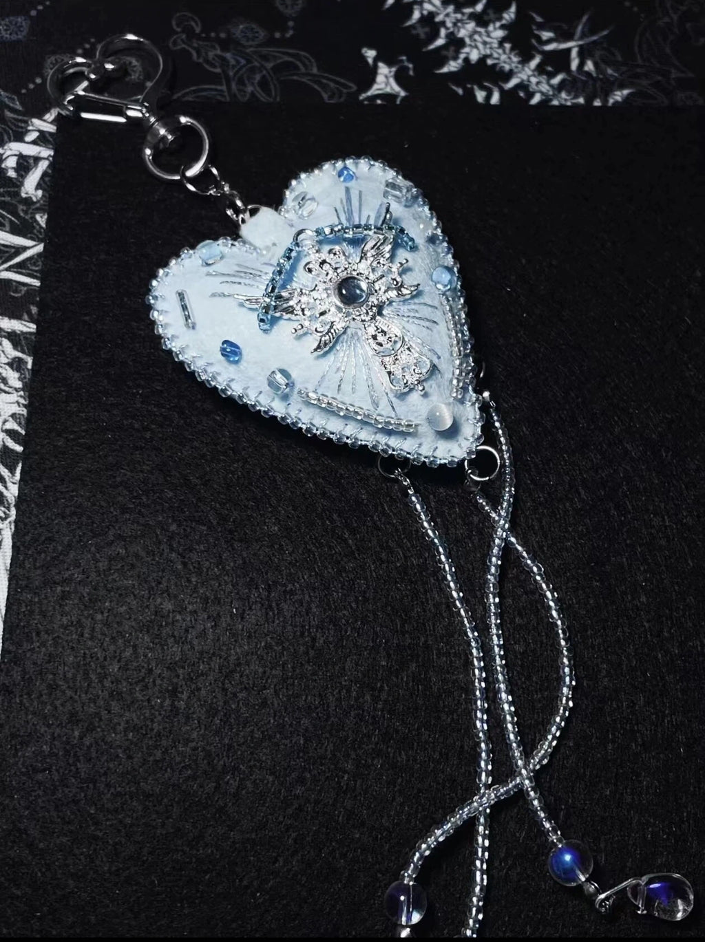 Light Blue Jellyfish Themed Felt Heart Charm for Bags and Keys