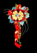 Christmas Themed Red Turquoise Floral Ribbon Lolita Corsage Pin