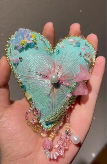 Floral Embellished Felt Heart Charm for Bags & Keys