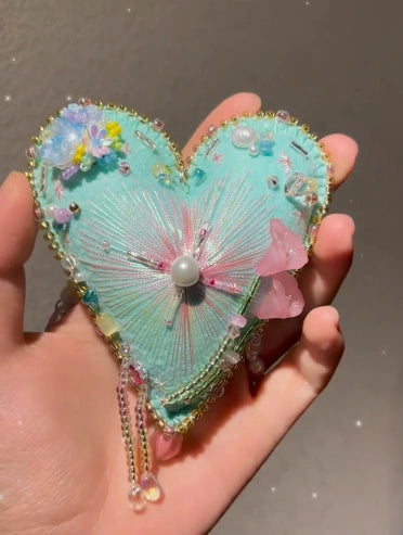 Floral Embellished Felt Heart Charm for Bags & Keys