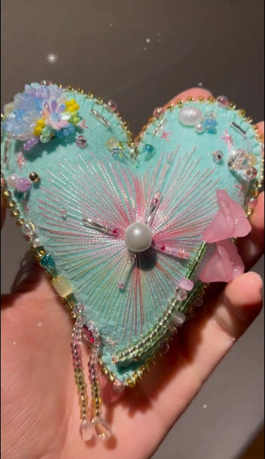 Floral Embellished Felt Heart Charm for Bags & Keys