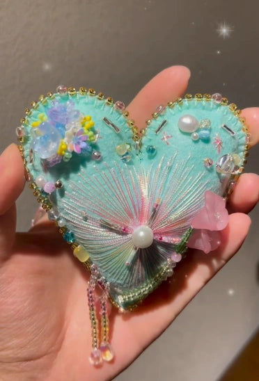 Floral Embellished Felt Heart Charm for Bags & Keys