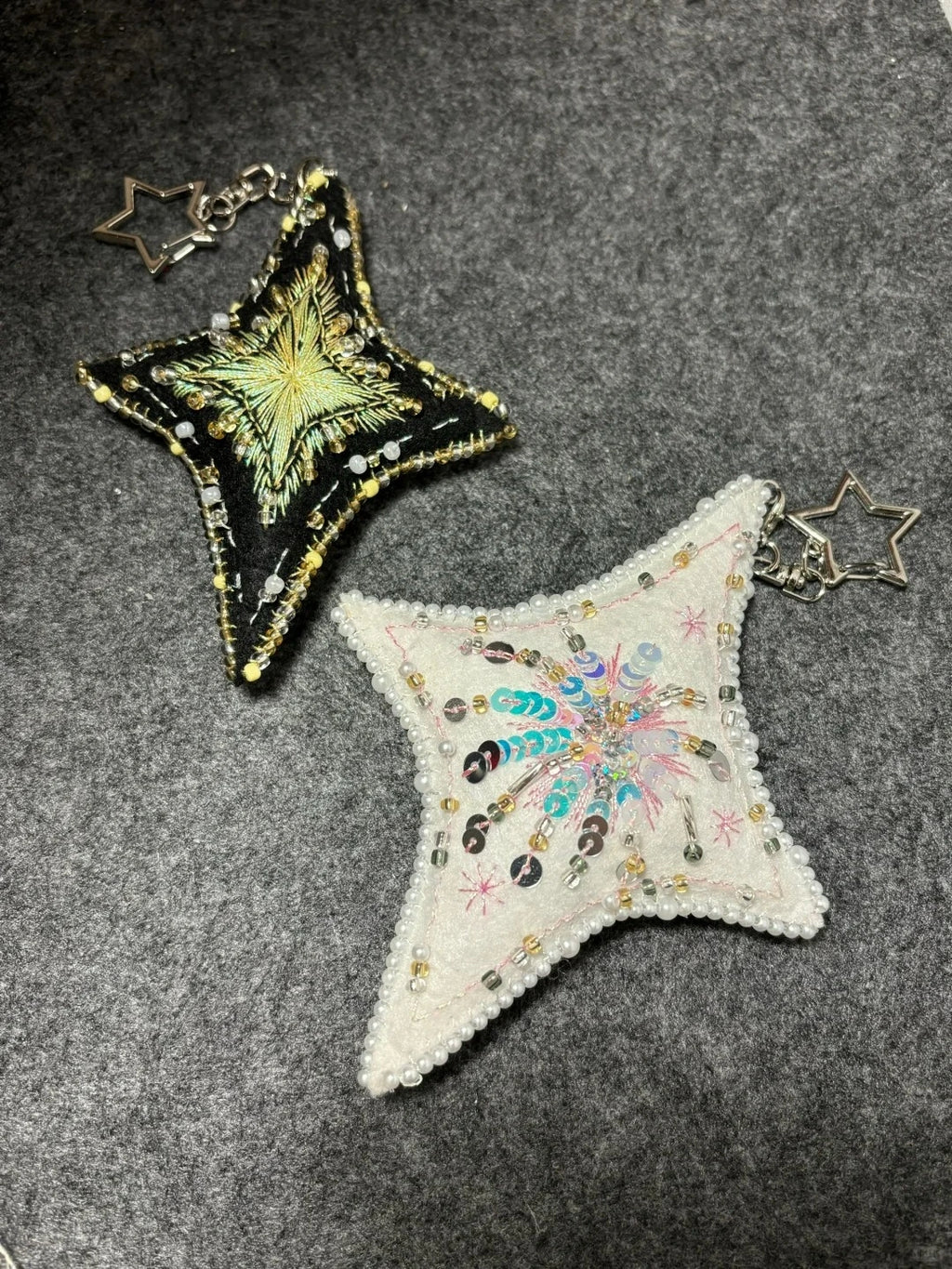 Sparkling Firework Motif Beaded Star Felt Pendant for Handbag Accessories