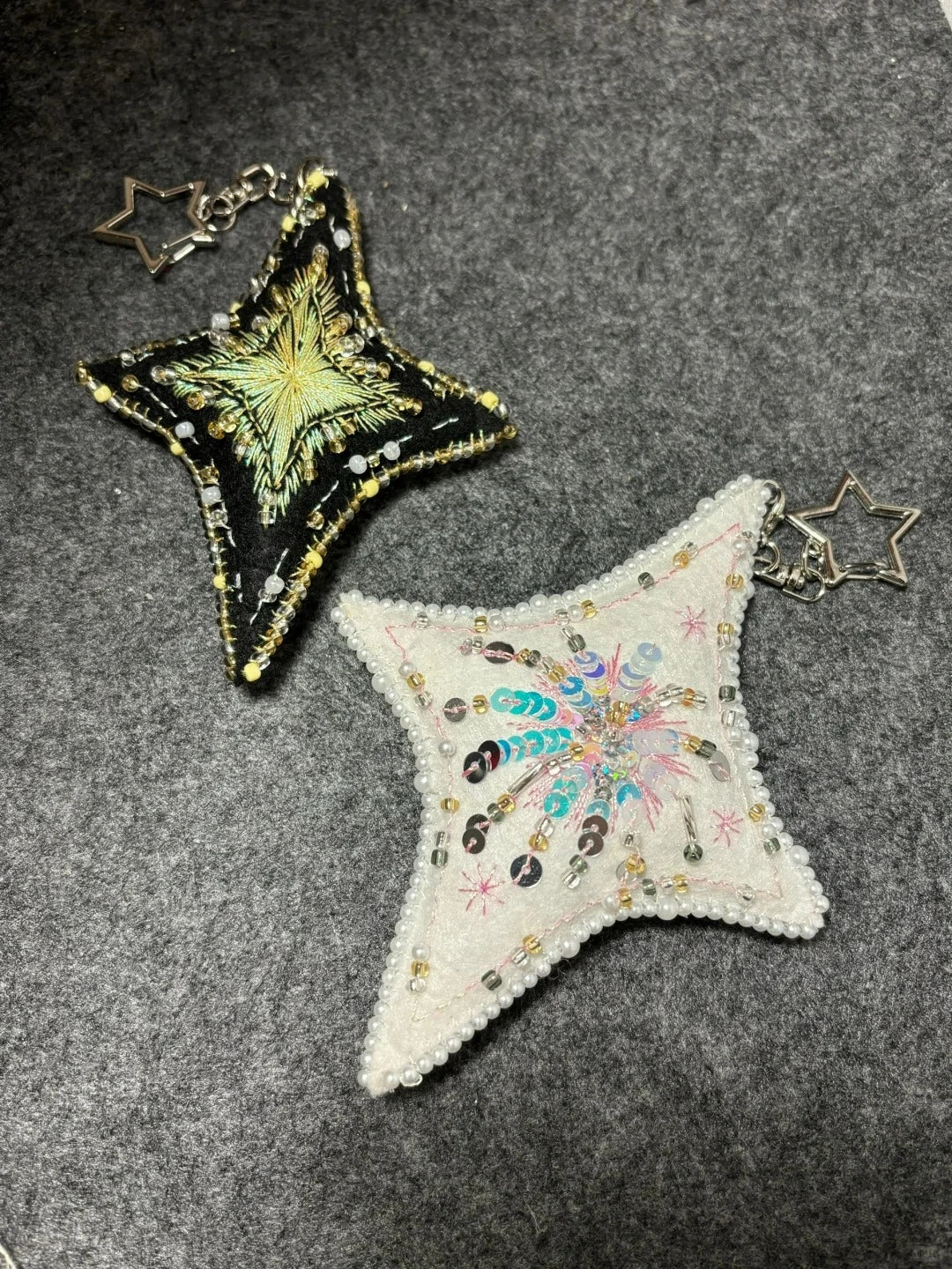 Sparkling Firework Motif Beaded Star Felt Pendant for Handbag Accessories
