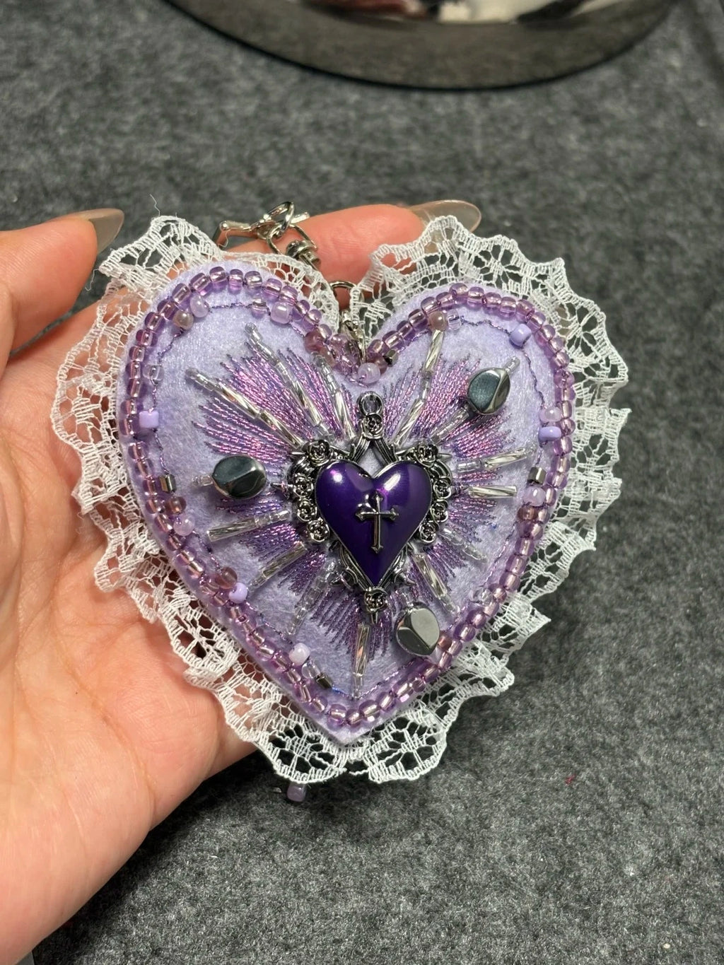 Gothic Heart Keychain Available for Custom Name Embroidery on Back