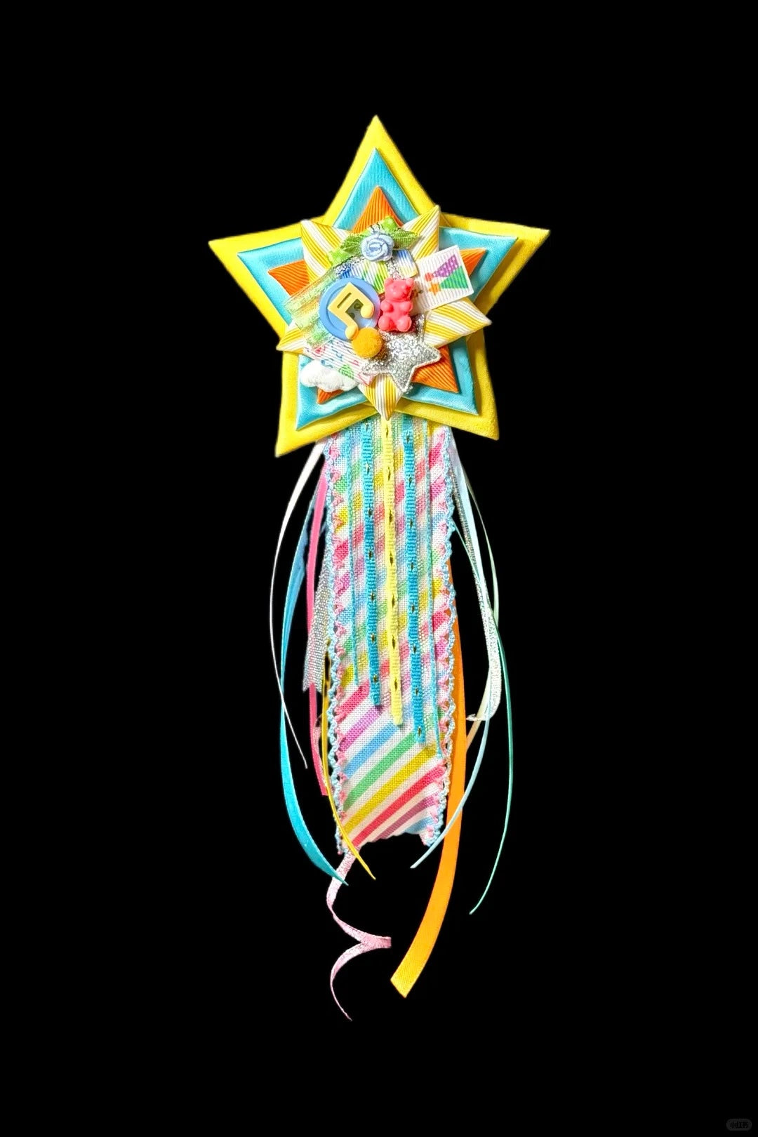 Colorful Rainbow Star Handmade Kawaii Bear Music Note Ribbon Corsage Brooch