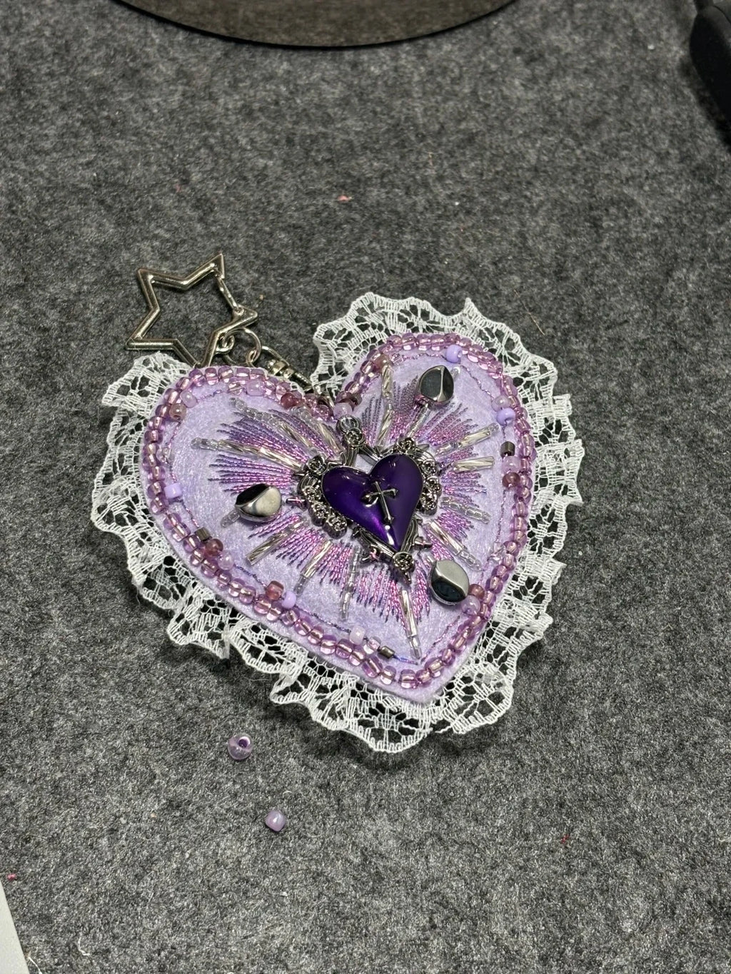 Gothic Heart Keychain Available for Custom Name Embroidery on Back