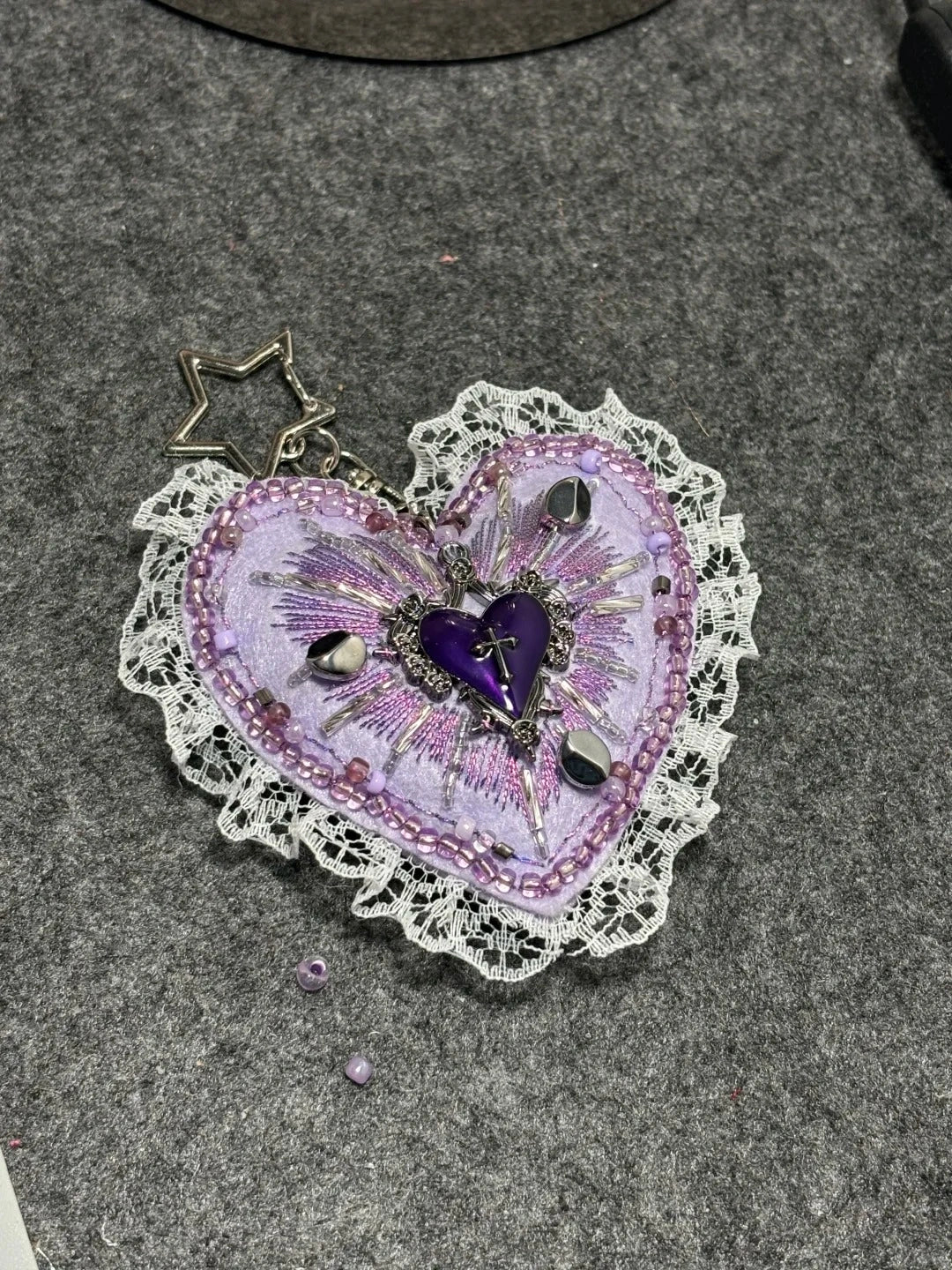 Gothic Heart Keychain Available for Custom Name Embroidery on Back