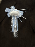 Sweet Sky Theme White Blue Ribbon Cloud Tassel Decorative Lapel Pin
