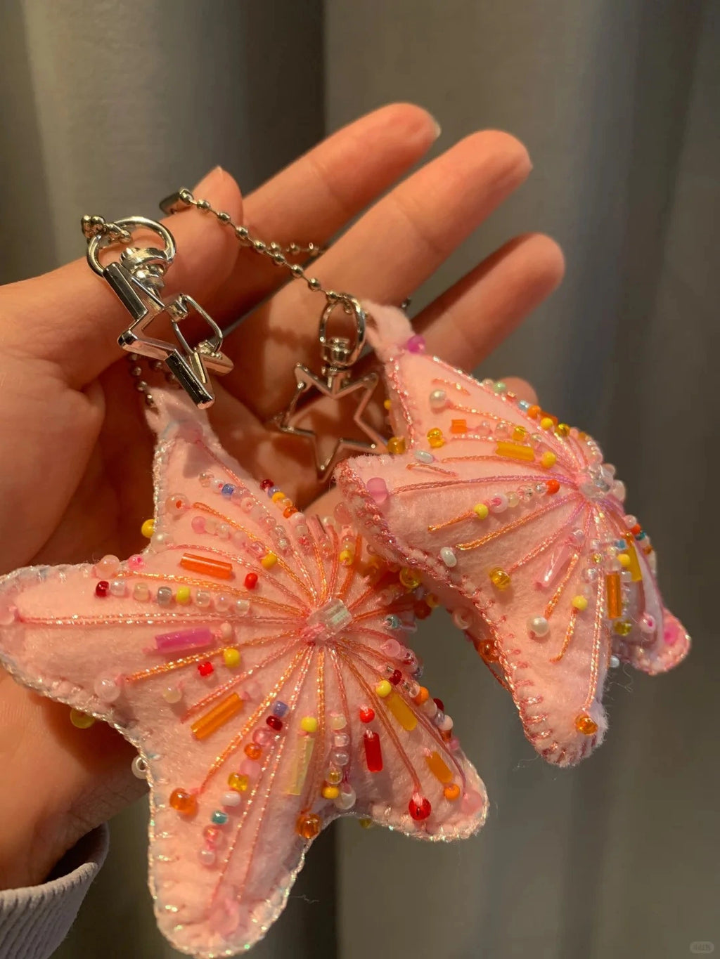 Christmas Tree Hanging Sweet Pink Beaded Five-pointed Star Bag Charm