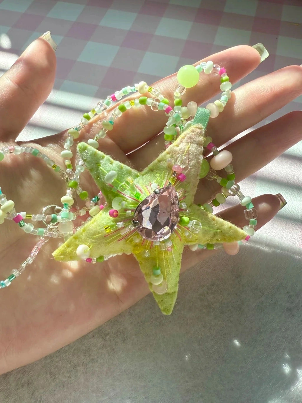 Star Necklace Pink Teardrop Crystal Beaded Neck Jewelry
