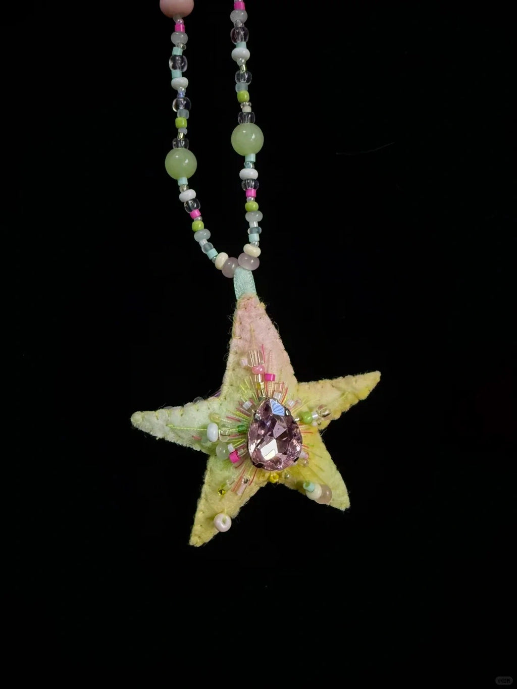 Star Necklace Pink Teardrop Crystal Beaded Neck Jewelry