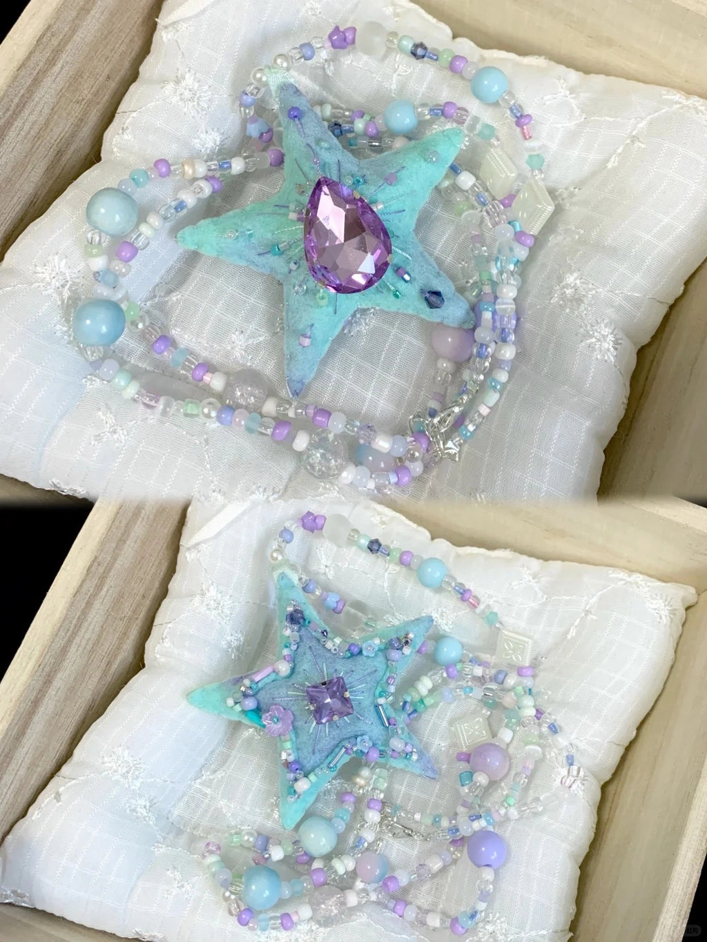 Star Necklace Teardrop Crystal Multi Color Beaded Chain Pendant