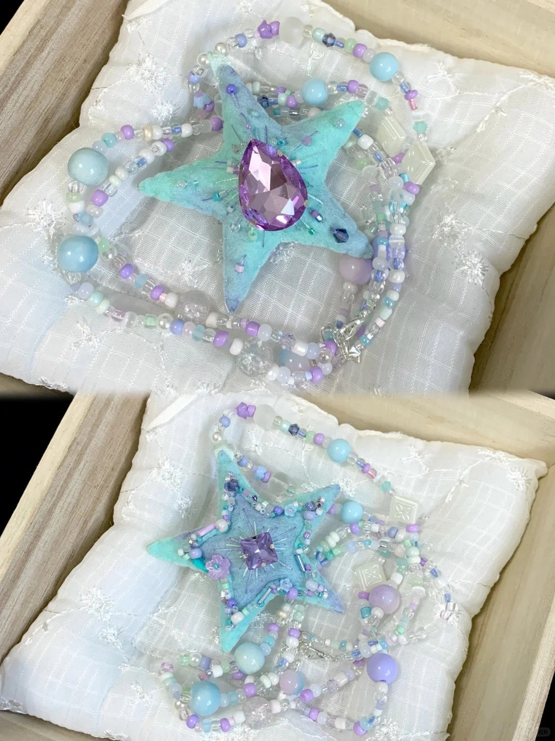 Star Necklace Teardrop Crystal Multi Color Beaded Chain Pendant