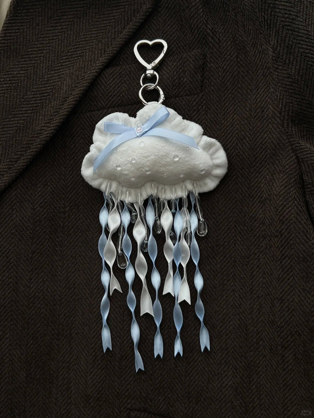 Plush Cloud Raindrop Ribbon Keychain with Heart Shaped Hook Cute Bag Pendant