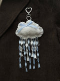 Plush Cloud Raindrop Ribbon Keychain with Heart Shaped Hook Cute Bag Pendant