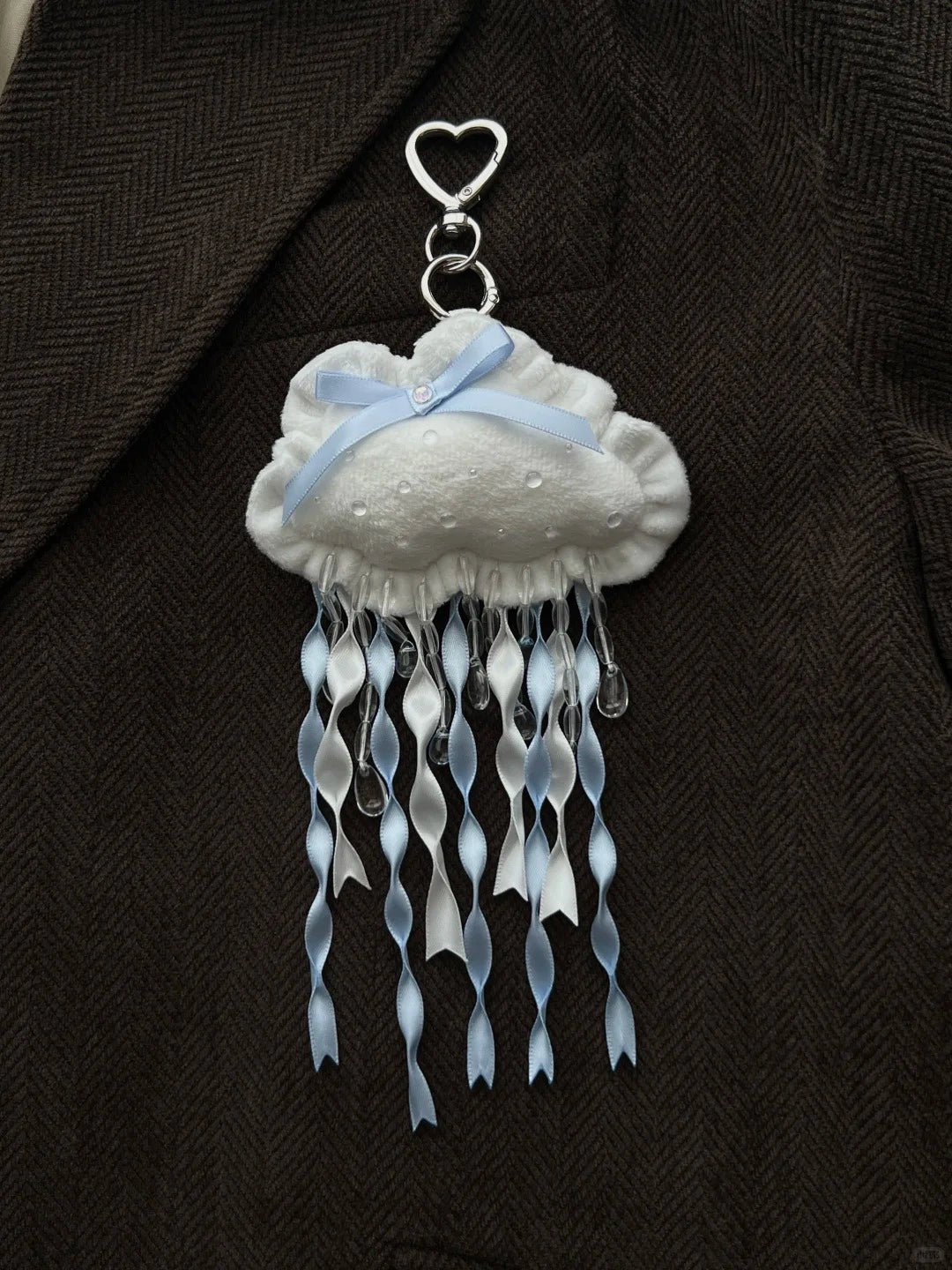 Plush Cloud Raindrop Ribbon Keychain with Heart Shaped Hook Cute Bag Pendant
