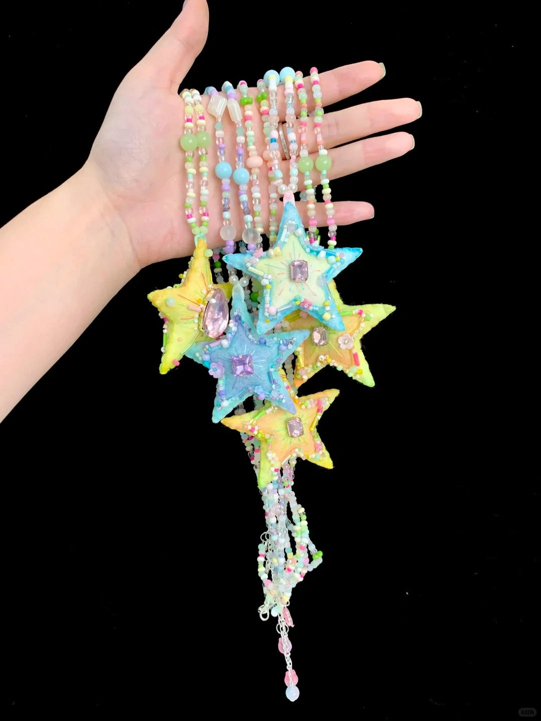 Star Necklace Teardrop Crystal Multi Color Beaded Chain Pendant