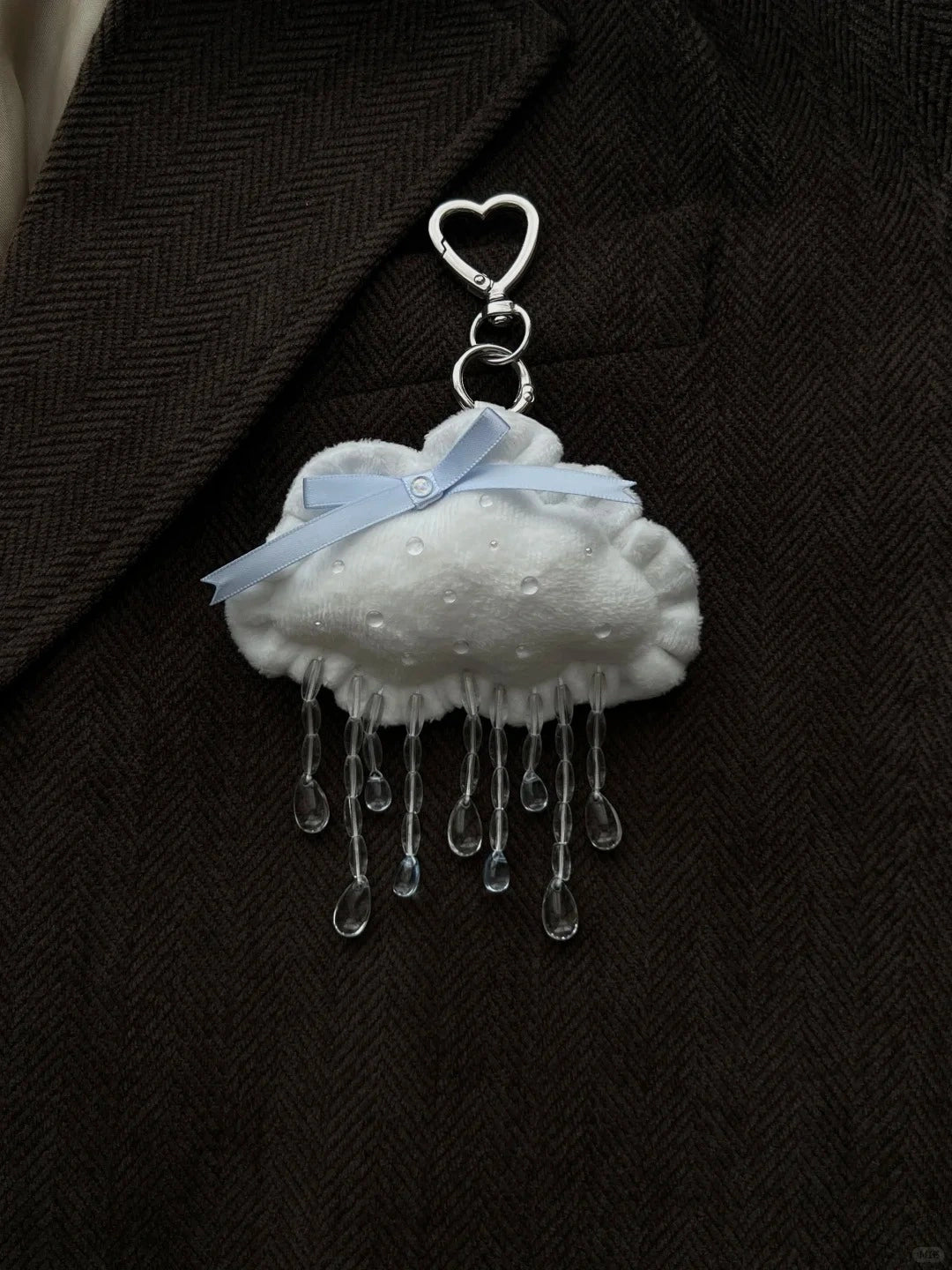 Plush Cloud Raindrop Ribbon Keychain with Heart Shaped Hook Cute Bag Pendant