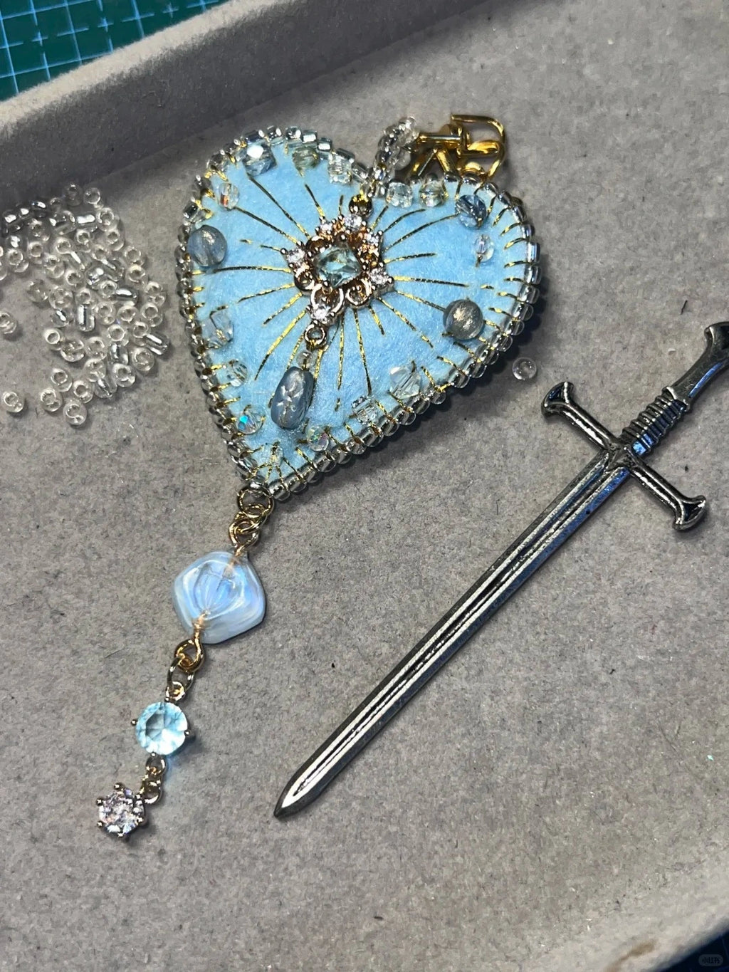 Luxury Crystal Embellished Felt Heart Handcrafted Bag Charm