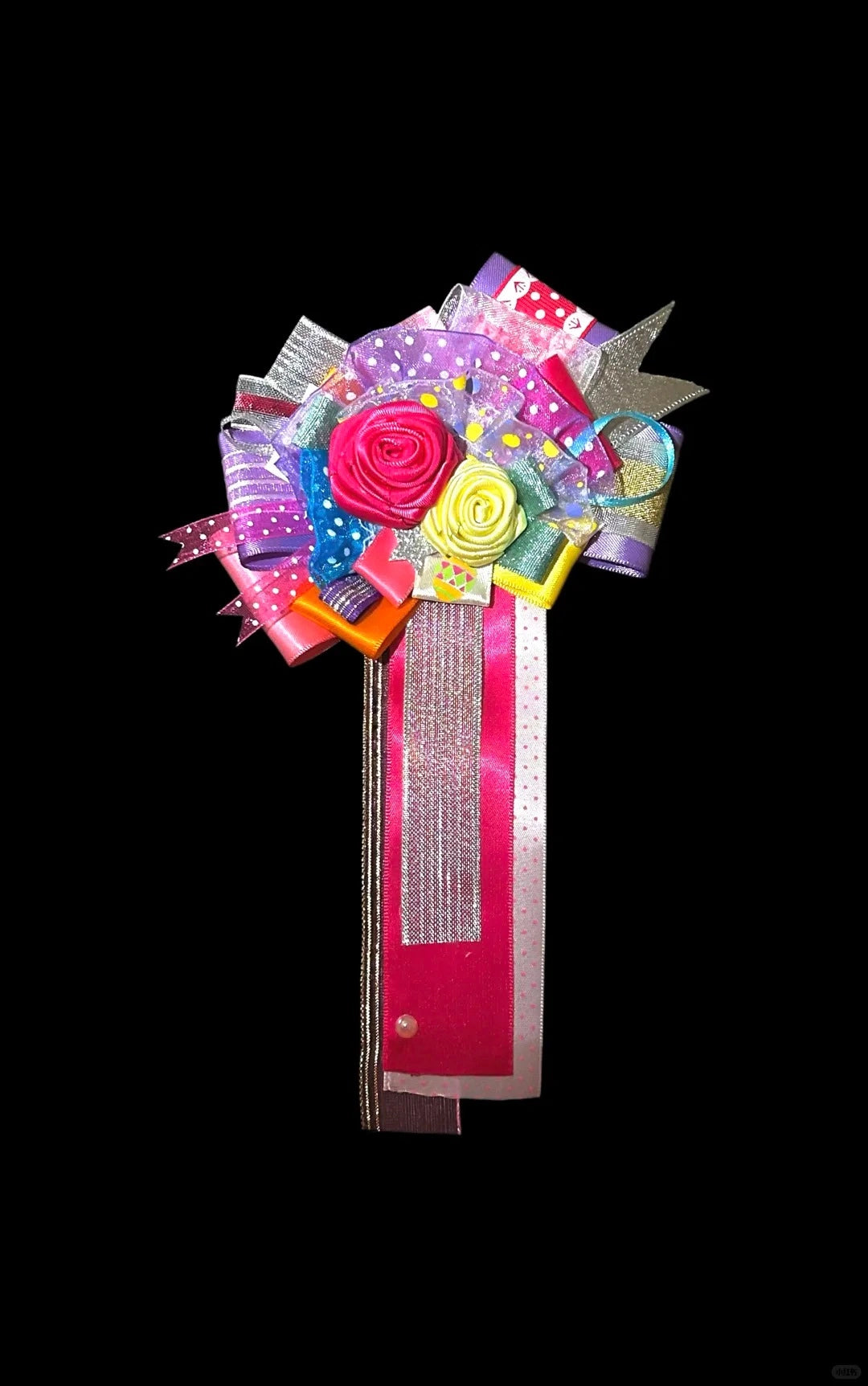 Colorful Satin Rose Graduation Corsage Pin Glitter Ribbon Lapel Brooch for Graduation Gown