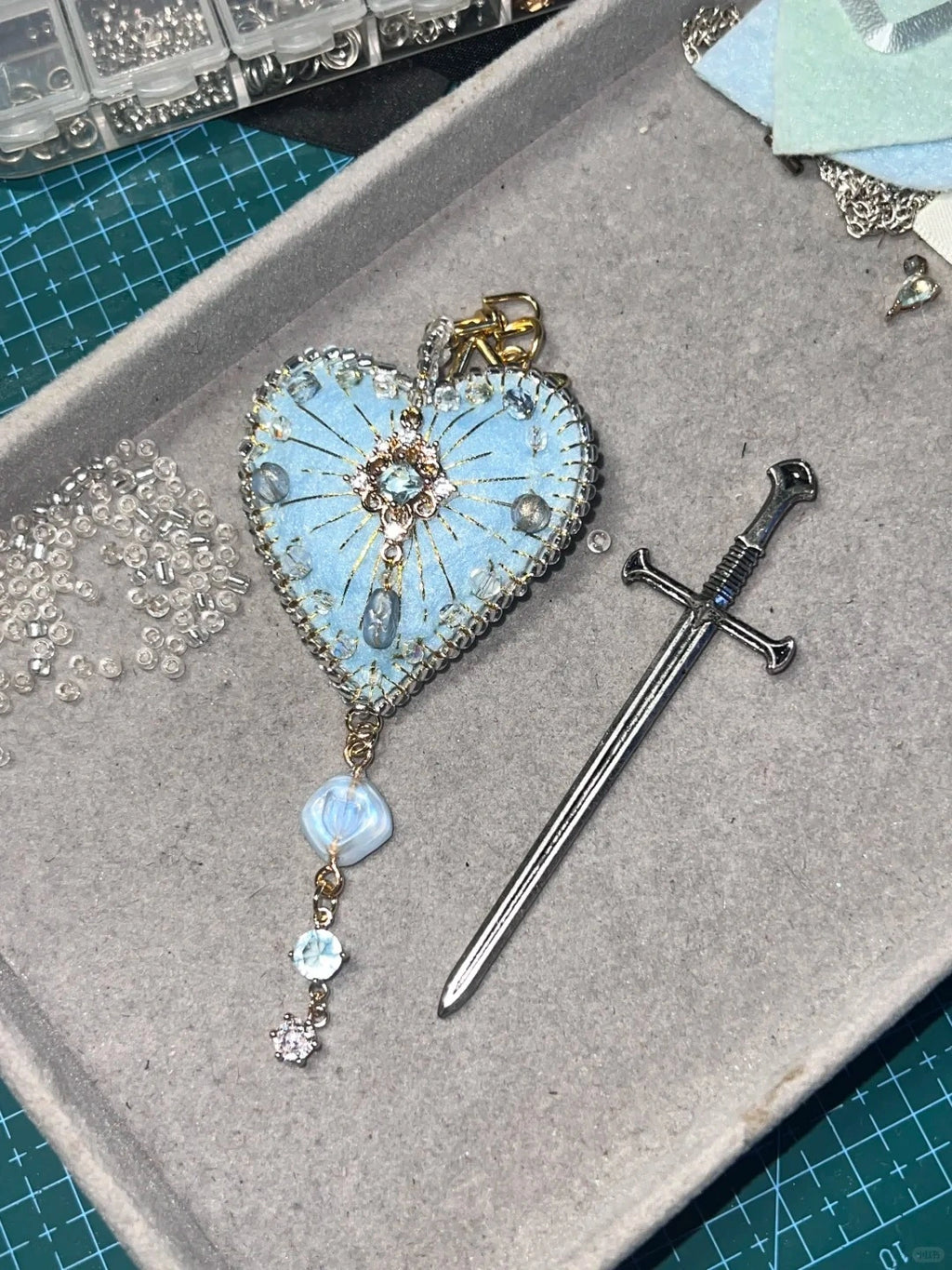 Luxury Crystal Embellished Felt Heart Handcrafted Bag Charm