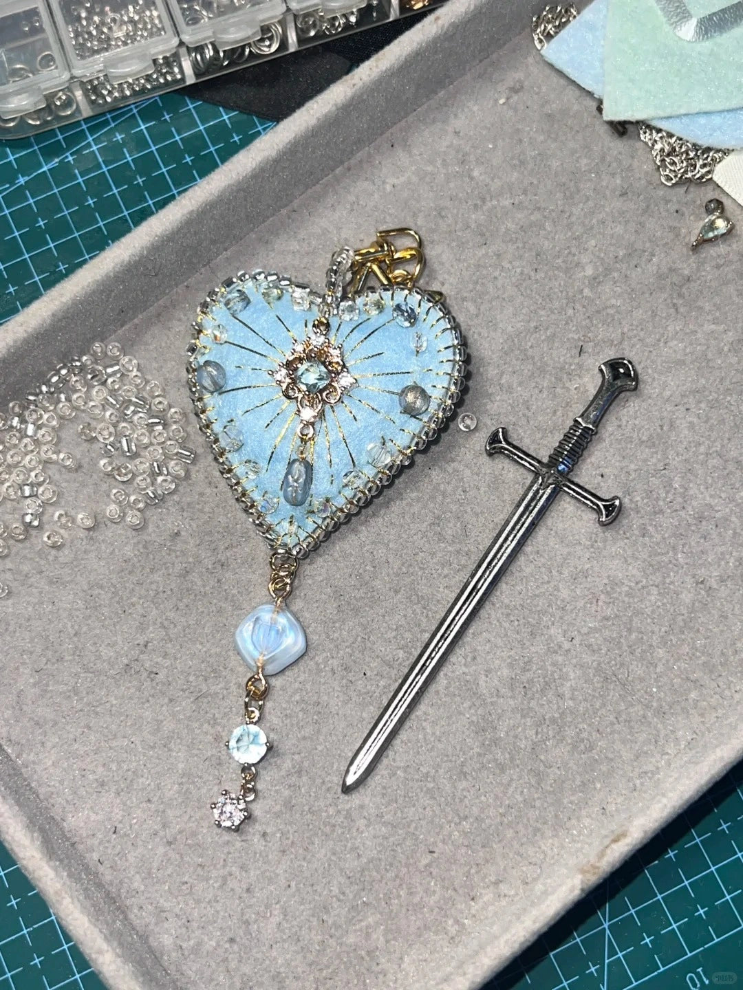 Luxury Crystal Embellished Felt Heart Handcrafted Bag Charm