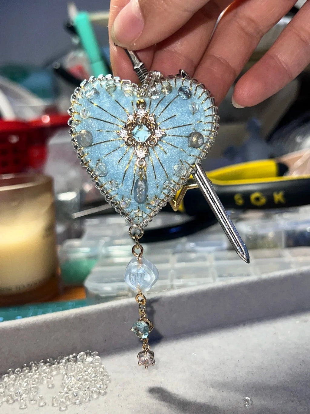 Luxury Crystal Embellished Felt Heart Handcrafted Bag Charm