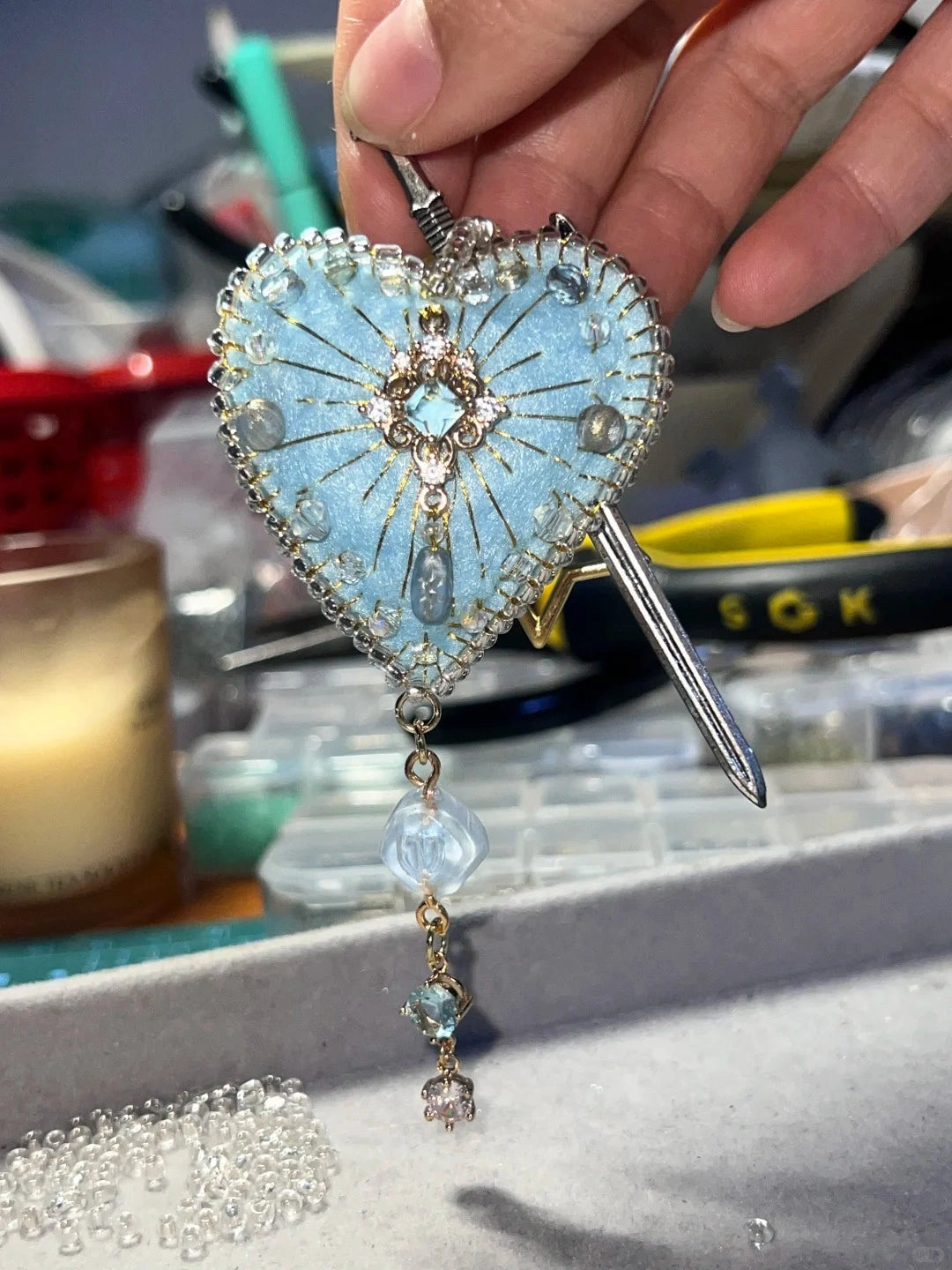 Luxury Crystal Embellished Felt Heart Handcrafted Bag Charm